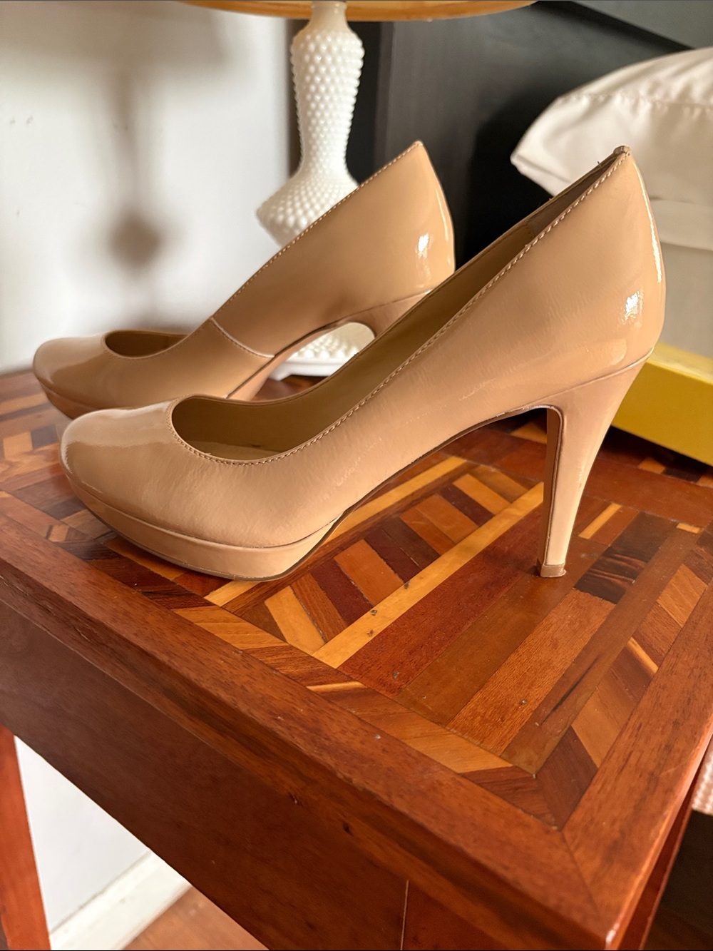 Joan & David Nude Patent Platform Stiletto Pumps